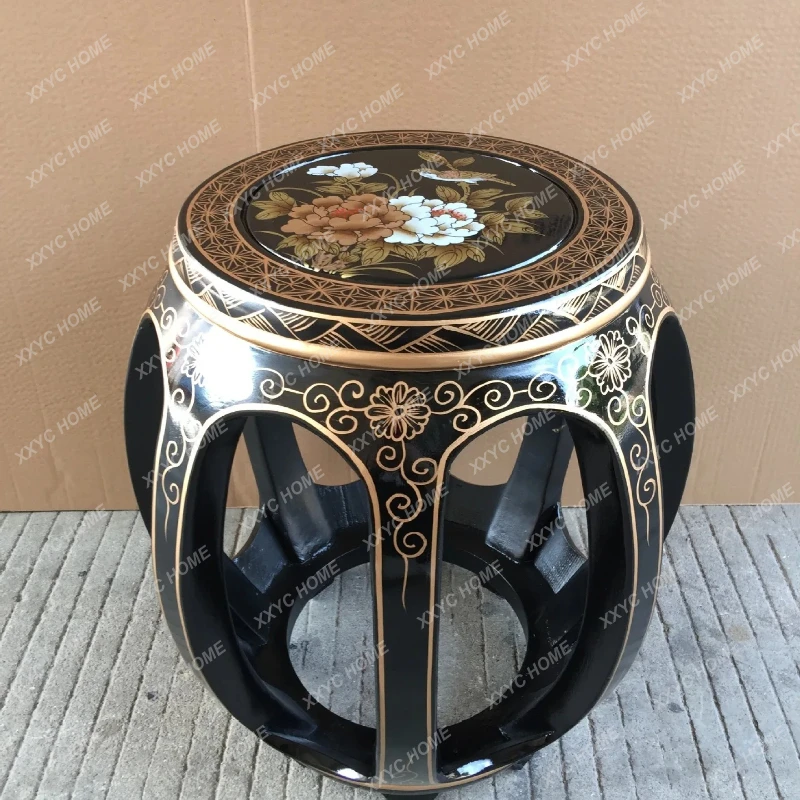 

Classical solid wood drum stool round bright painted stool