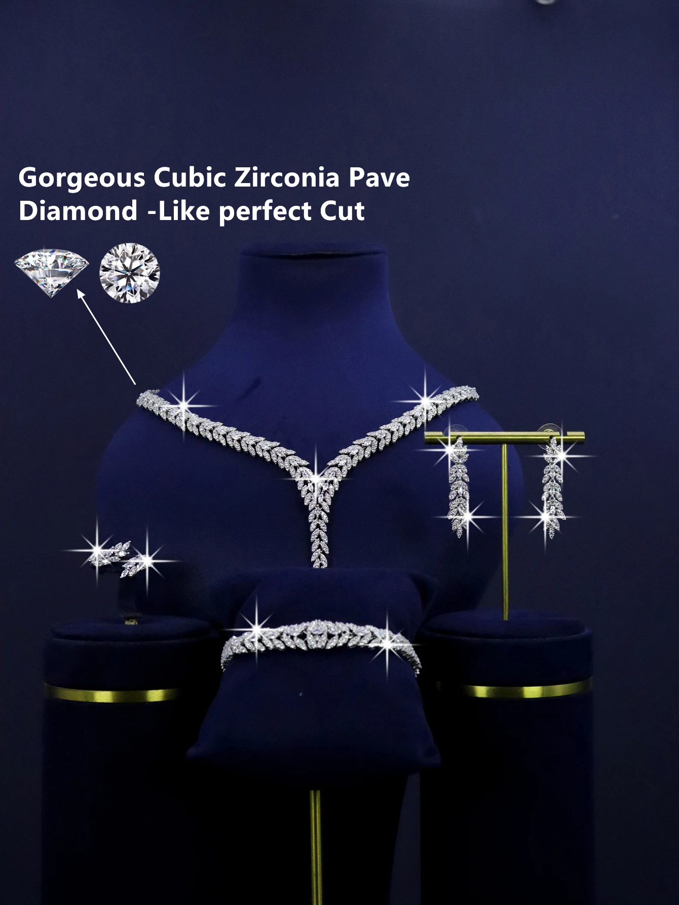 4 beautiful fashionable women's jewelry with V-shaped line design, Arab Dubai bride wedding jewelry set