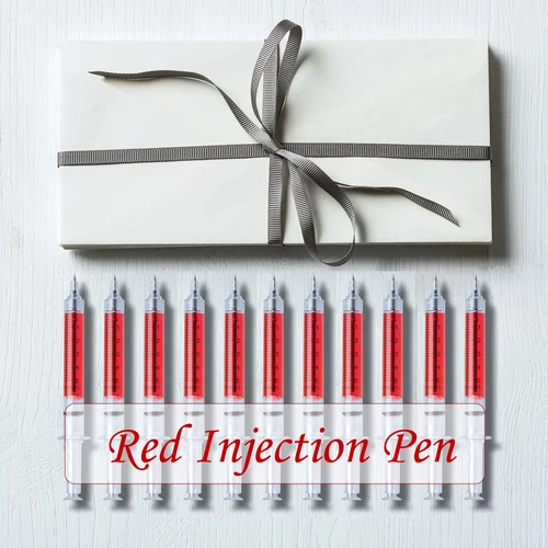 Imagen 2 del producto Bolígrafo tipo inyección roja, 60 uds., regalo para médico y enfermera, bolígrafo líquido, bolígrafos con jeringa de Color, suministros escolares de oficina