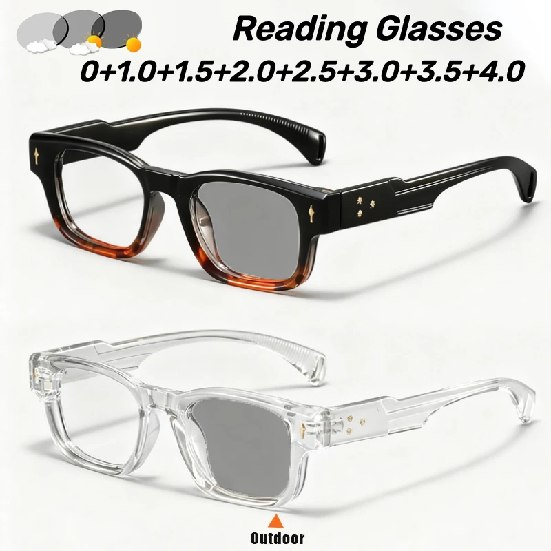 

Classic Photochromic Reading Glasses Square Frame HD Blue Light Protection Presbyopia Glasses Unisex Far Sight Glasses