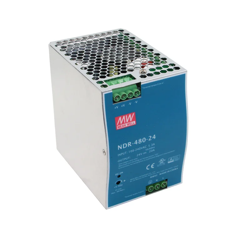 480W Slim Switching Power Supply 24V 20A NDR-480-24 Meanwell Single Output Industrial DIN RAIL