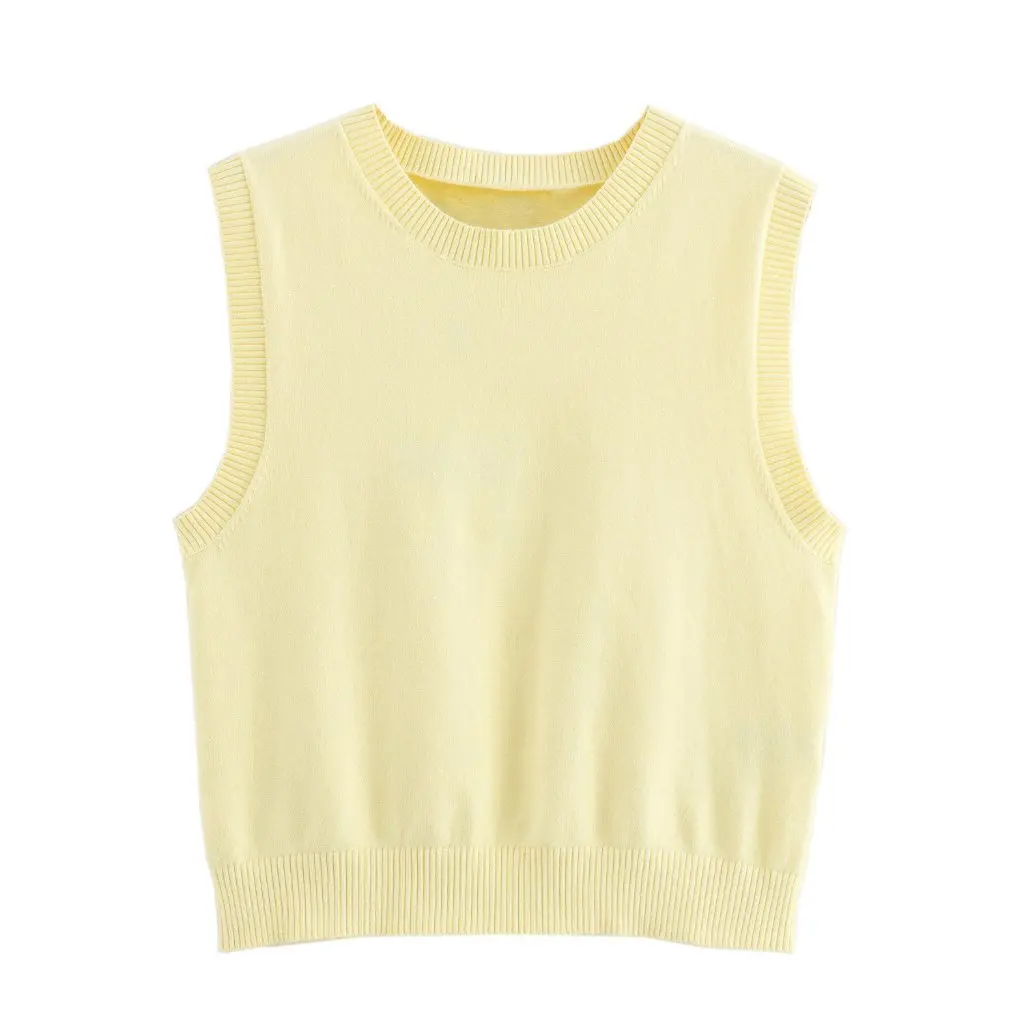 

Летний новый базовый однотонный пуловер с круглым вырезом, вязаный жилет для женщин, оптовая продажа в европейском и американском стиле