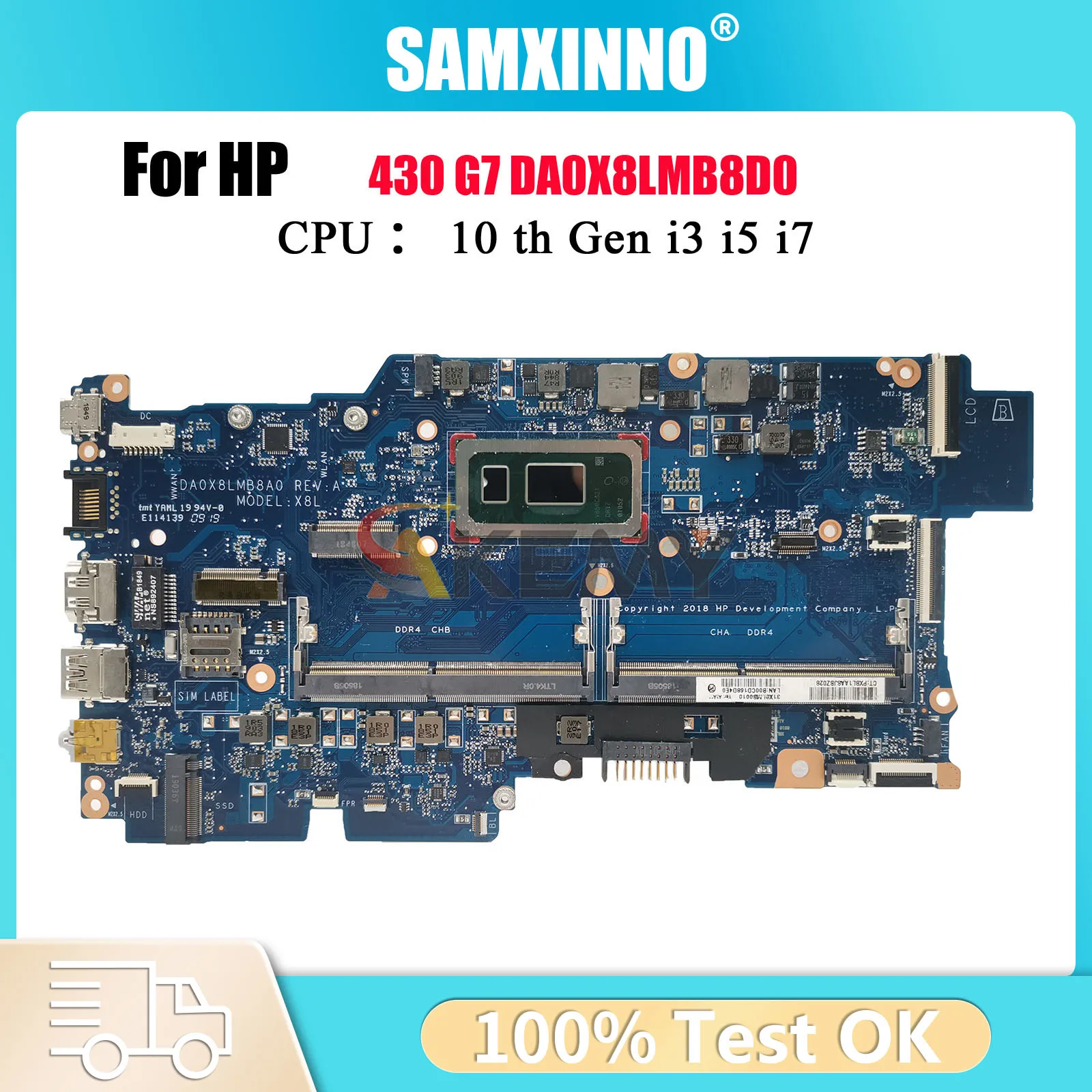 

DA0X8LMB8D0 Laptop Motherboard For HP ProBook 430 G7 With i3 i5 i7 10th Gen CPU DDR4 L77217-601 L77221-601 100% Fully Tested