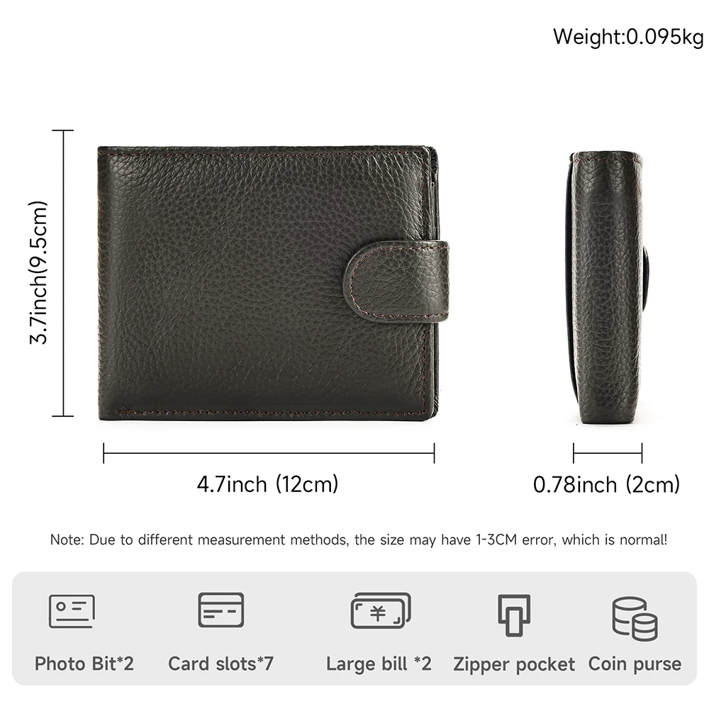 Carteiras dobráveis de couro para homens, porta-cartões de identificação de negócios, papel de notas, dinheiro, foto, bolsa de moedas, pressão curta, carteira cinza