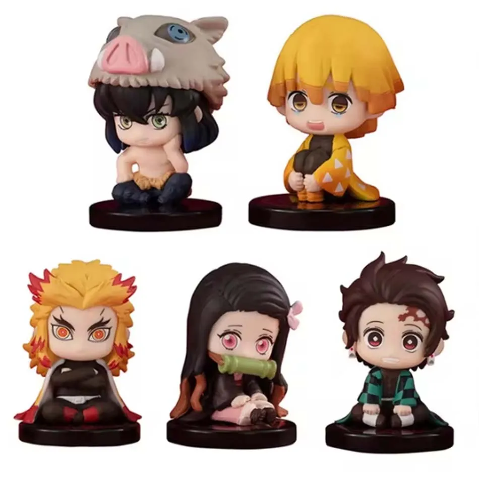 5 estilos/juego versión Q Demon Slayer muñeca fantasma sentada Tanjiro Nidouzi Inosuke Zenizu figura de acción modelo de película juguetes muñeca