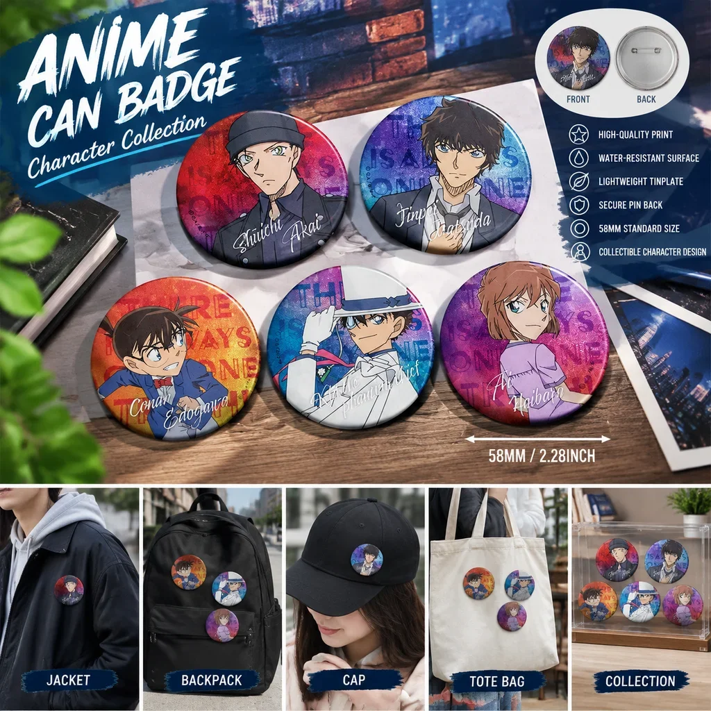 Detective Conan Anime Badge Pin Ai Haibara Kaito Kid Cosplay Button Brooch Pendant Keychain Collectible Accessories Gift