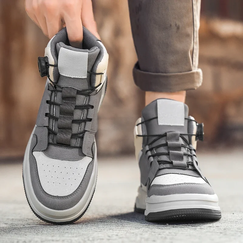 

2025 Casual Men's Autumn and Winter High Top Comfortable Creative Color Blocking Sports Wear-resistant Anti Slip Board Shoes