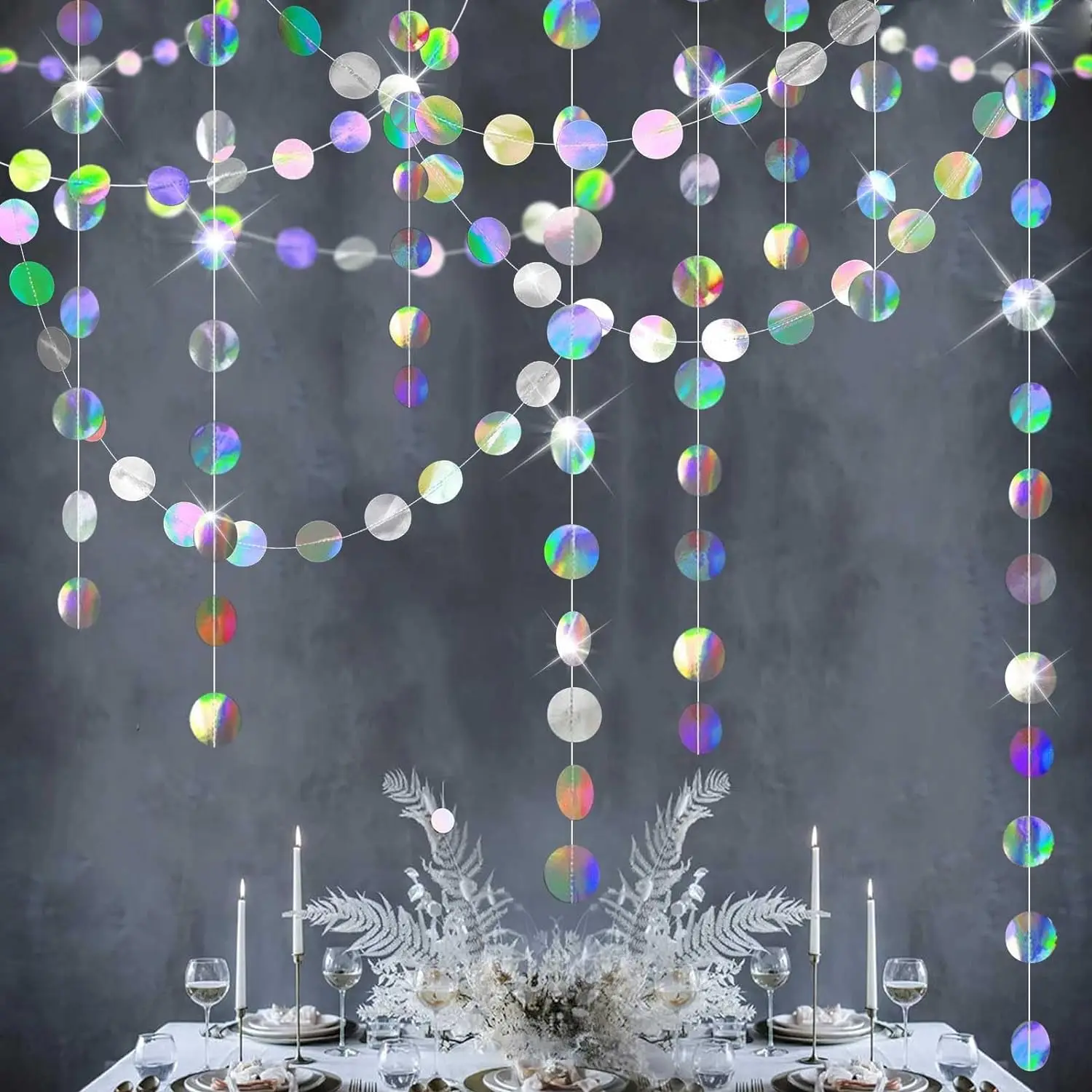 3M  RamadanHolographic Circle Shiny Ocean Bubble Iridescent Circle Banner Streamer Eid Mubark Disco Graduation Wedding Birthd
