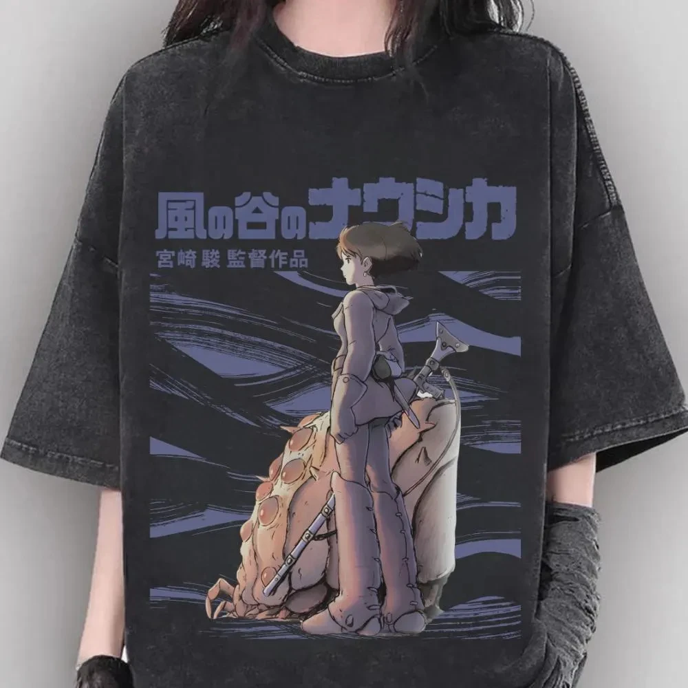 Nausicaä of The Valley of The Wind Vintage Washed Anime Tshirt Studio Ghibli Oversized Cotton Unisex Streetwear Tops