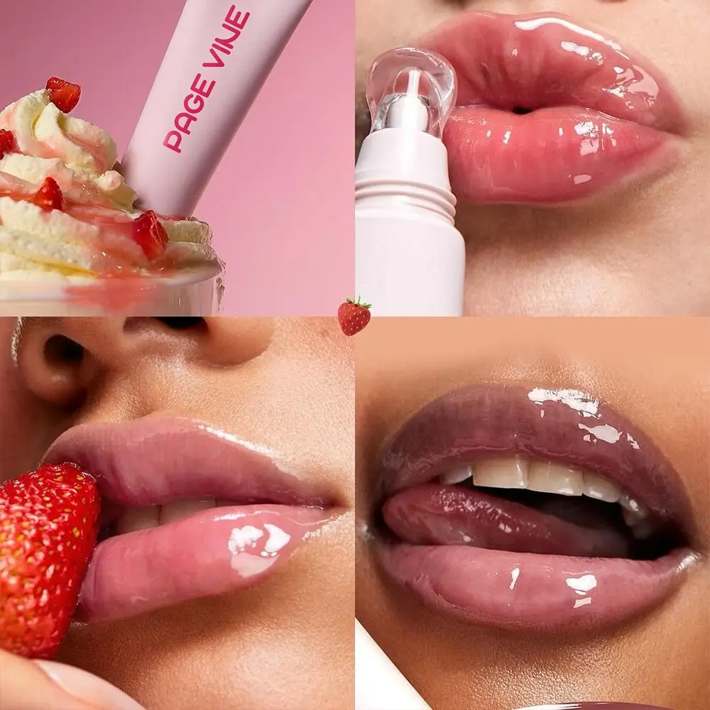 Brillo de labios hidratante de alta calidad, lápiz labial hidratante brillante, maquillaje de labios de leche de fresa líquida para mujeres y niñas
