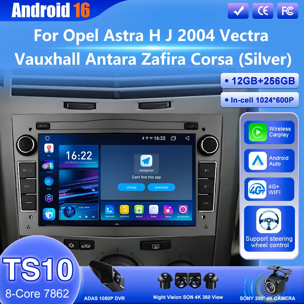 Android 16 para Opel Astra H J 2004 Vectra Vauxhall Antara Zafira Corsa Reproductor Multimedia para Auto con Carplay, GPS, 4G, WIFI y Estéreo