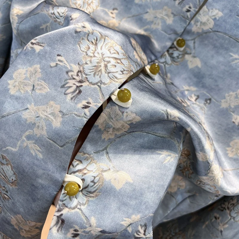   신상 중국 스타일 아우터웨어 여성용 라운드 넥 루즈핏 새틴 원단 가을 신상 패셔너블 코트