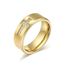 8mm Stainless Steel Pave CZ Cross Ring Wedding Band for Men Women Size 7-12