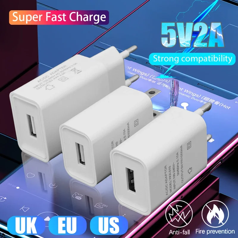 Universal 5V Wall USB Phone Chargers EU/US Plug For iPhone Samsung Xiaomi Google Universal Travel Fast Charging Power Adapter