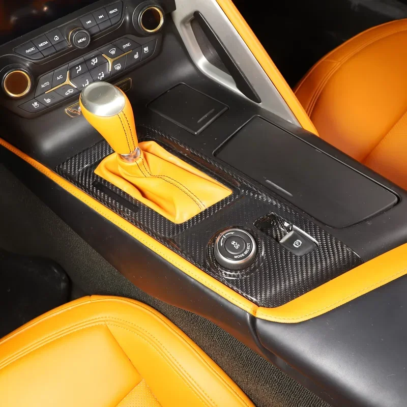 

For Chevrolet Corvette C7 Real Dry Carbon Fiber 2014-2019 Center Gear Shift Panel Cover Sticker Auto Accessories modification