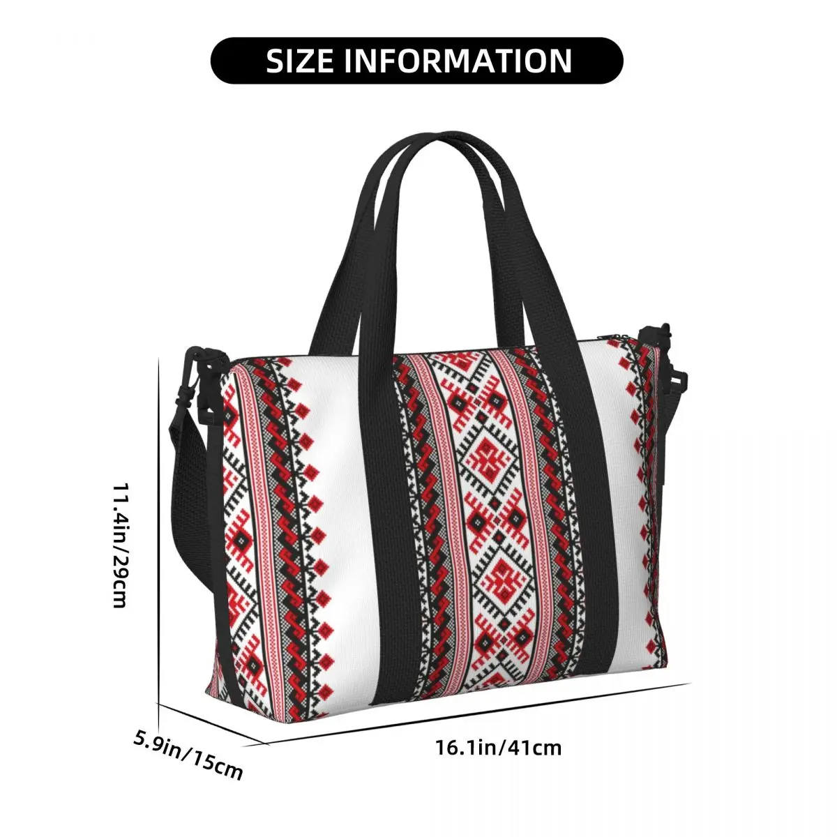 Bolso grande personalizado con bordado Vyshyvanka de Ucrania para mujer, bolso de viaje bohemio geométrico para hombro, bolso de viaje para gimnasio y playa