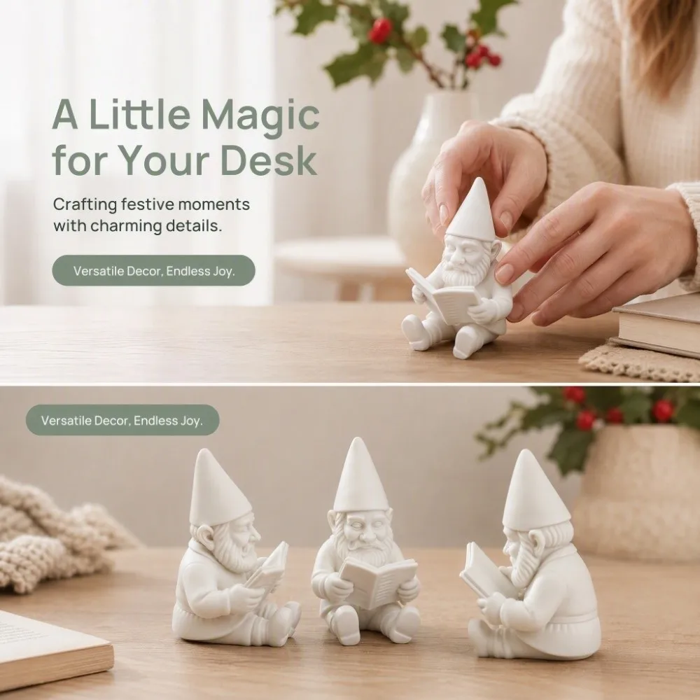 Christmas Reading Dwarf Christmas Santa Claus Sculpture Reading Book 3D Printed Minimalist Figure Statue Plastic Creative