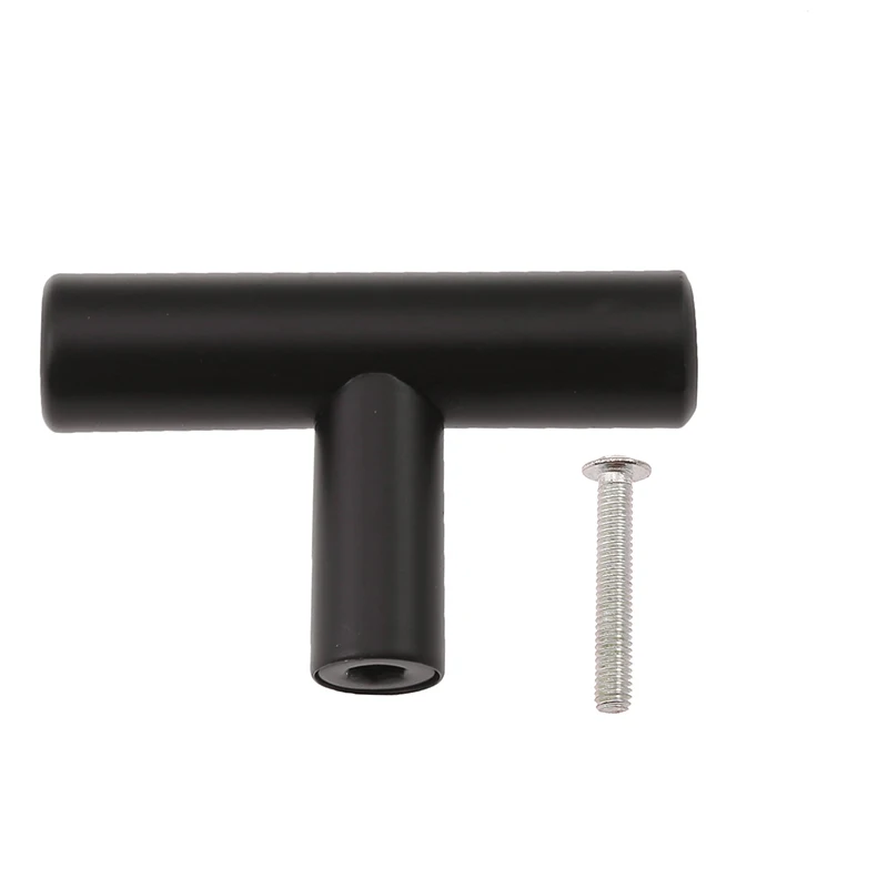 2pcs T-shaped Stainless Steel Furniture Handles Wardrobes Door Pulls Single Hole Drawers Knobs Silvery Cabinet Handles