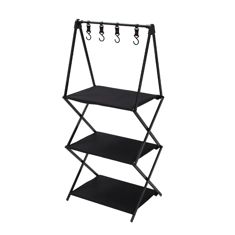 Outdoor Picnic Three-layer Camping Storage Rack Folding Shelf Portable Camp Hanging Storage Rack