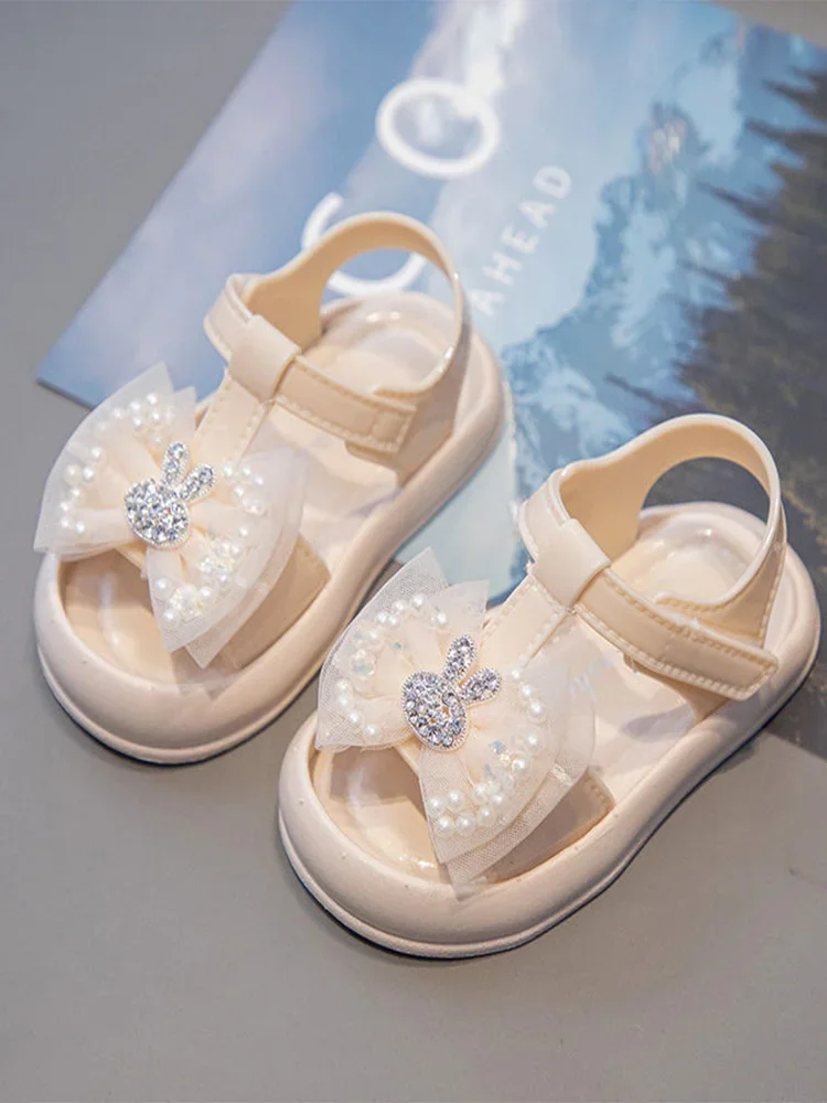 

Girls' sandals soft sole new mesh bow decoration summer children's comfort protection wear-resistant and anti-collision