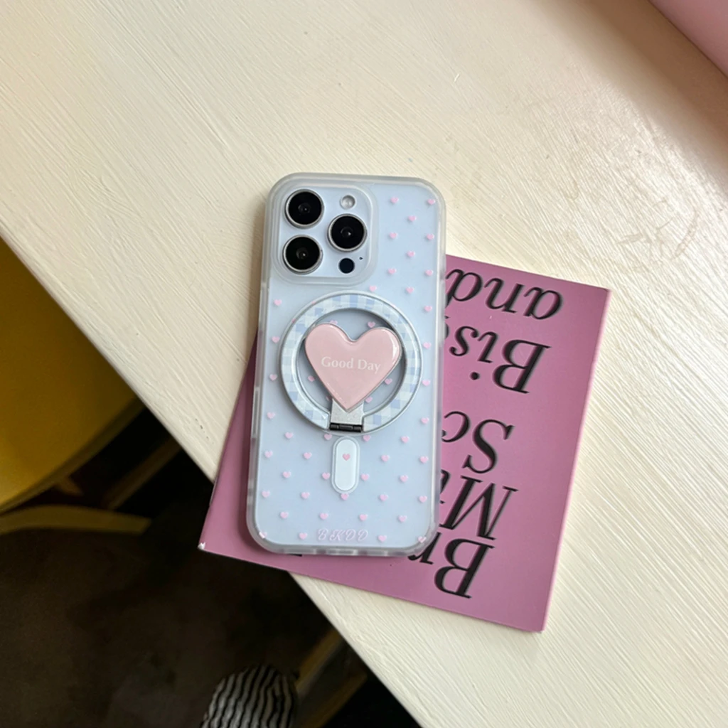 

Свежий сетчатый узор Розовая любовь Складной полый чехол с держателем Магнитный противоударный чехол для телефона для IPhone 16, 15, 14, 13 Pro Max