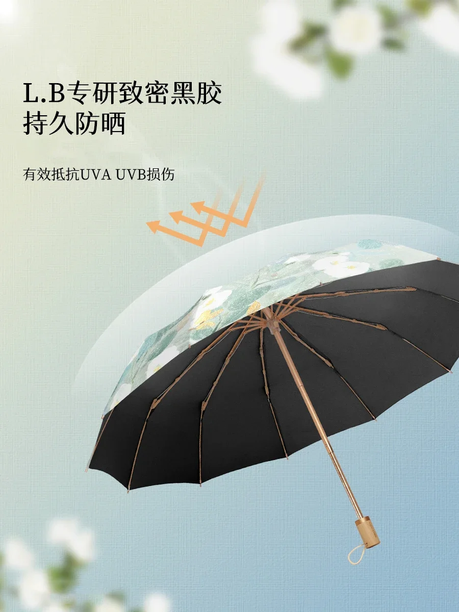 Umbrella for Sunny and Rainy Days, Large Size for Women, 12-rib Sturdy and Wind-resistant, Chinese Style Sun Protection Umbrella