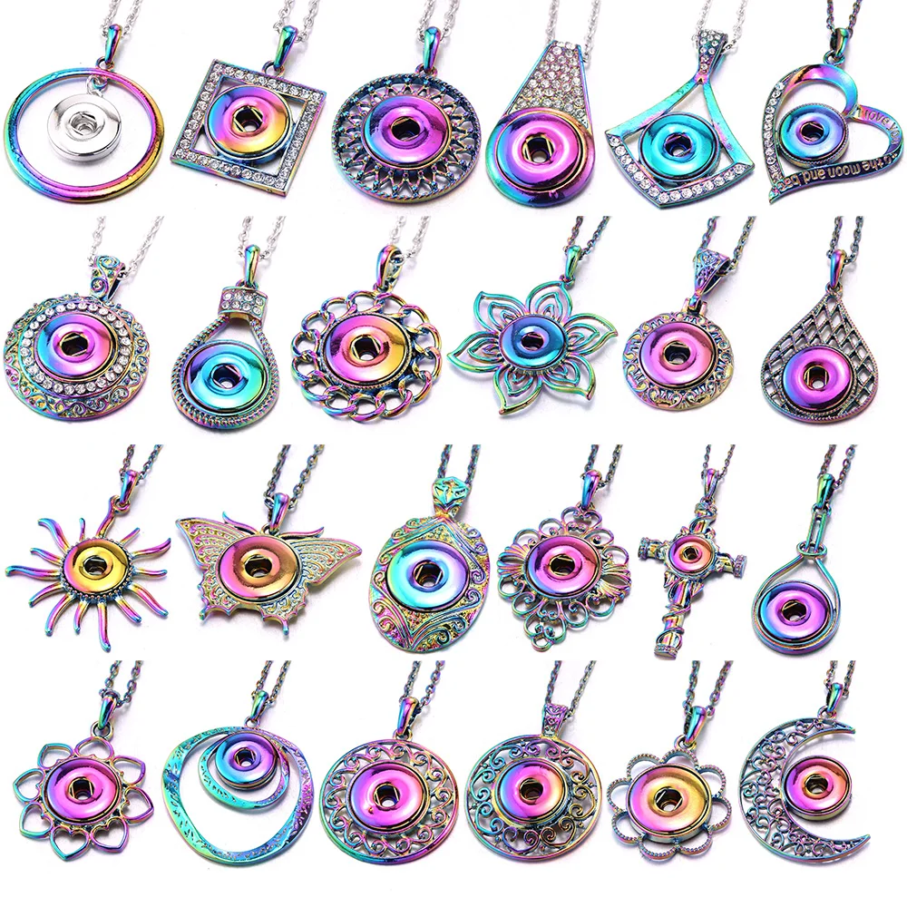 2022 New Colorful Snap Necklace DIY Pendant Necklace Jewelry Vintage Flower 18mm Snap Button Necklace for Women Snaps Jewelry 08