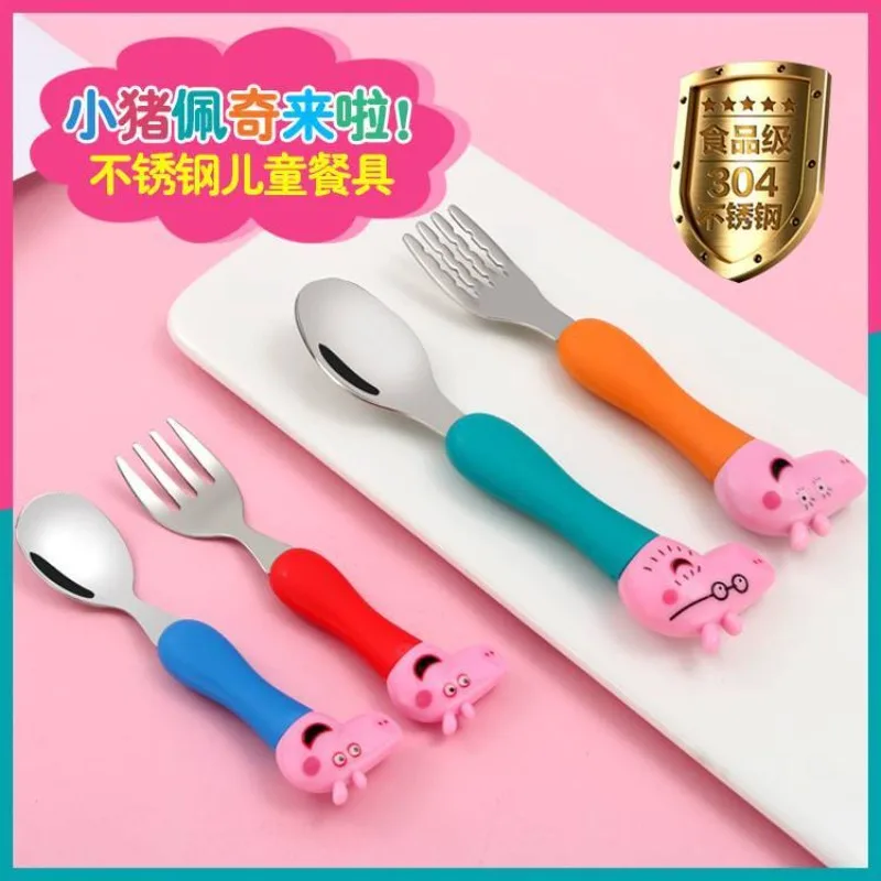 Hasbro Cartoon Cute Peppa Pig 304 Stainless Steel Baby Training Spoon and Fork Set Food Fork Rice Spoon Children's Tableware