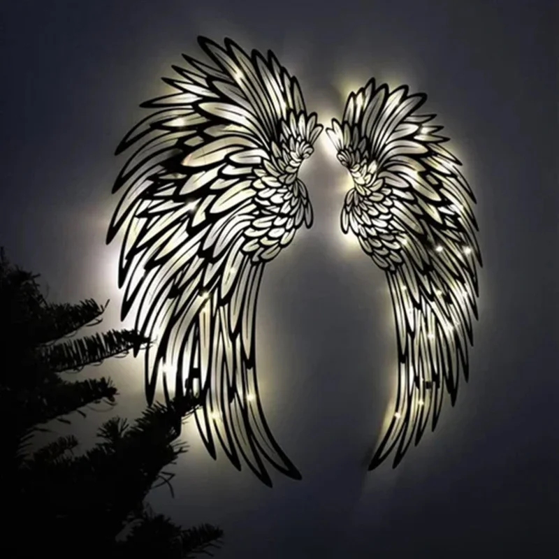 

Metal Angel Wings Wall Sculpture Modern Wing Wall Hanging Art Decor Sculptures With Lights Indoor Home Bedroom Ornament