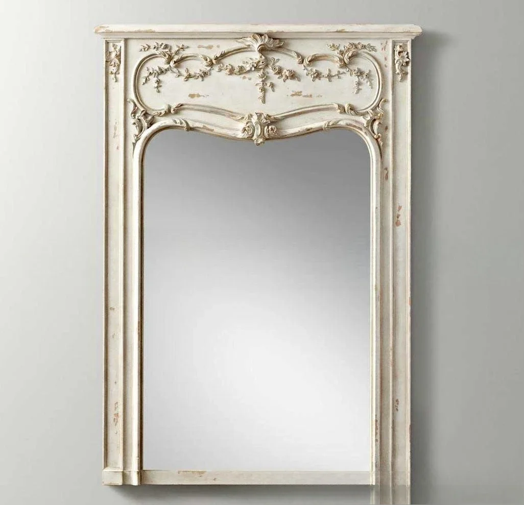Solid wood carving flower full-length mirror custom furniture clothing store fitting mirror cloakroom floor-to-ceiling