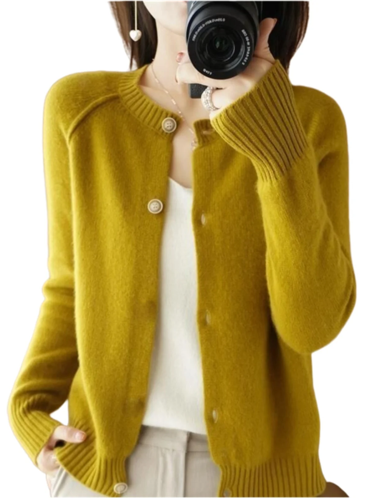 Faionable malha solta redonda Ne Open Cardigan suéter feminino pequeno agasalho outono marca superior botão commute Sle longo...