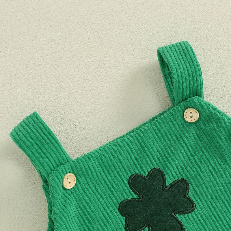 Baby Girl Boy St Patricks Day Outfit Corduroy Jumpsuit Newborn  Overalls Clover Print Rompers Infant Clothes