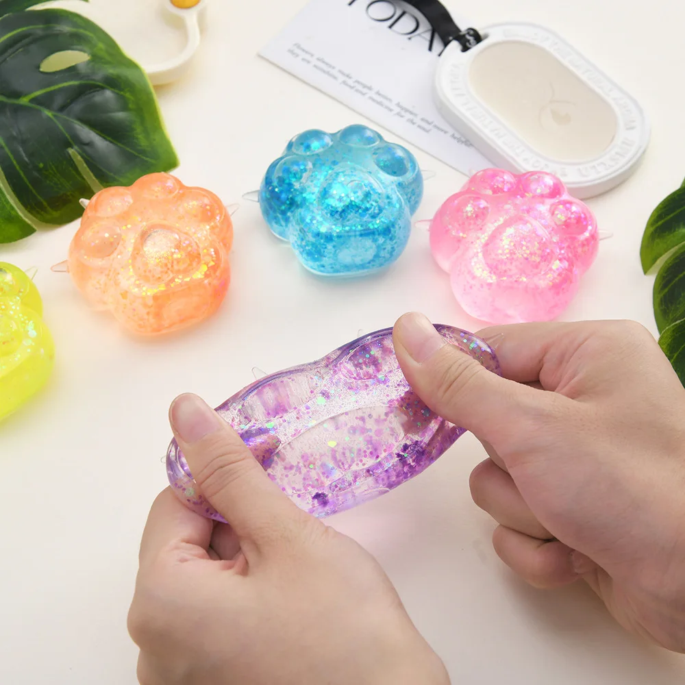 Children's Anti-pressure Soft TPR Slow Rebound Sequin Maltose Pinch Toy Decompression Elastic Extrusion Color Cat Claw Toy Pinch