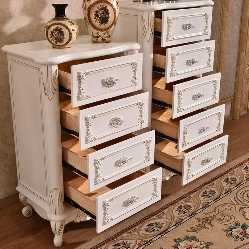b1 Solid Wood Four Five Drawer Cabinet Living Room Storage Solid Wood Drawer Carved Gold and Silver Storage Side Cabinet
