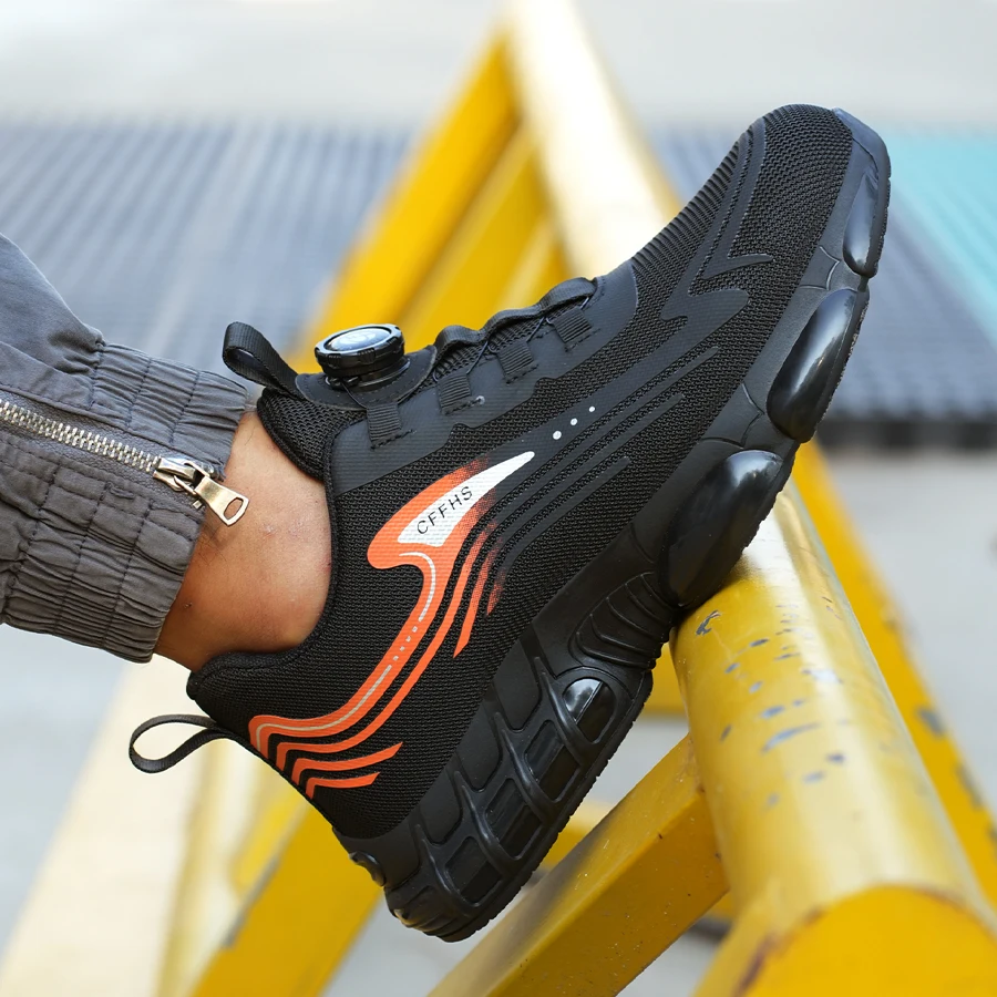 Low Top Men Work Shoes Breathable Rotary Button Safety Shoes Soft Work Sneakers Anti-smash Anti-Puncture Construction Work Shoe