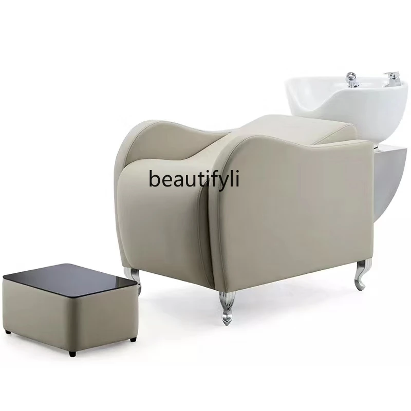 

Half Lying Shampoo Chair Hair Saloon Dedicated FRP Light Luxury Hair Salon Punch Bed with Water Heater