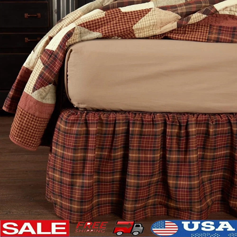 

Queen Bed Skirt 100 Cotton Plaid Burgundy Bedroom Accessory Rustic Home Decor Abilene Star Collection