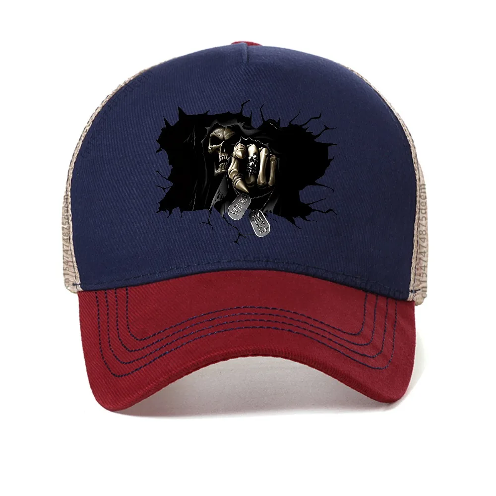 

men's Halloween Skeleton Horror print breathable baseball cap casual outdoor adjustable mesh trucker hat summer sun hats