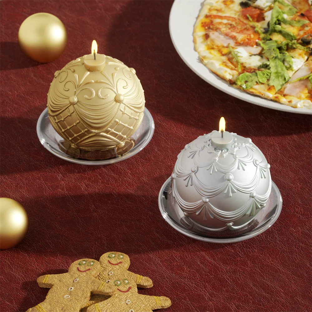 

Christmas Round Ball Silicone Molds for Candles Bauble Light Candle Silicone Mould Christmas Home Decoration