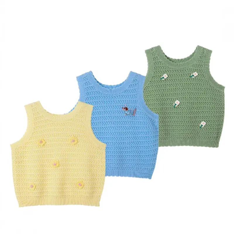 

Baby Girl Vest 2025 Spring Summer Tank Tops for Kids Cartoon Thin Knitted Cute Children Waistcoats Baby Ice Silk Suspender Top
