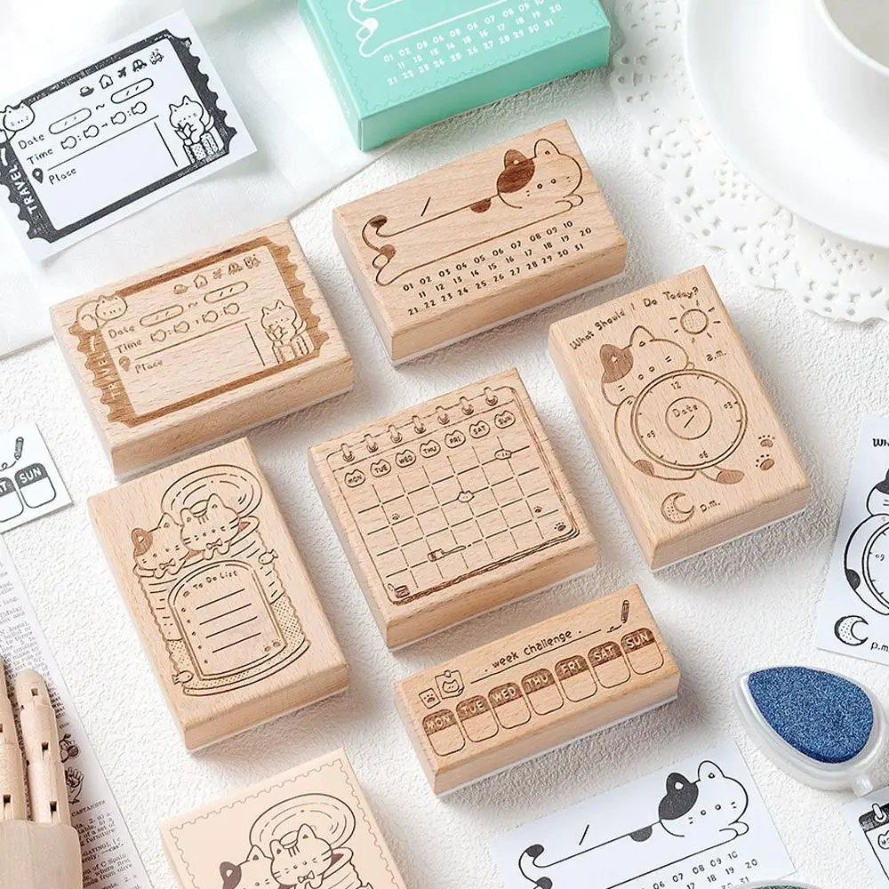 New Wood Assorted Stamp Cat Pattern Memorandum Sight Decorative DIY Box Series Schedule Scrapbook Stamps Cat Seal I2K4