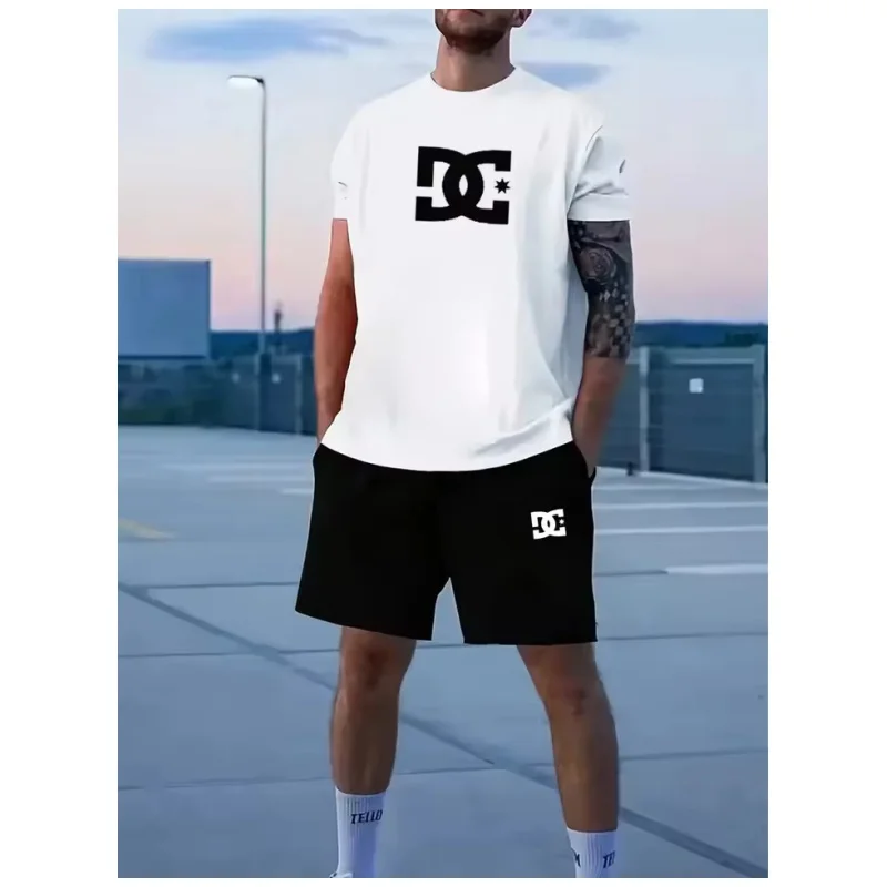 

Men's summer T-shirt set, fashionable sportswear, men's short sleeved T-shirt, sports shorts two-piece set, men's casual jogging