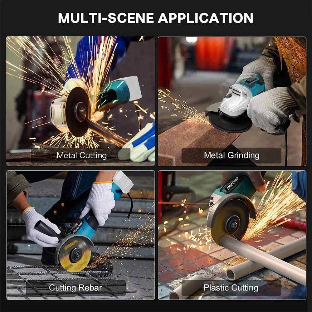 ConBlom Cordless Angle Grinder – For Makita 18V Battery, 5 Inch Brushless Motor, 3-Speed (3000/6000/9000 RPM), 4 Blades Included, Bare Tool Only