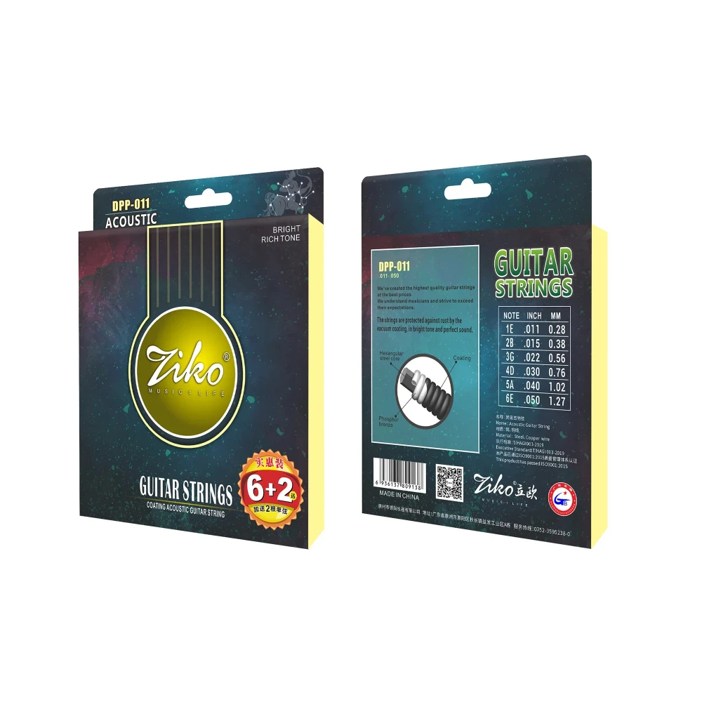 ZIKO Acoustic Guitar Strings DPP-011 Hexagonal Steel Core Phosphor Bronze Wound Guitarra Strings Guitar Accessories And Parts