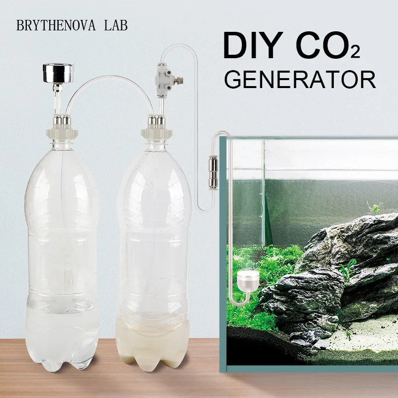 Générateur de CO2 pour aquarium planté, kit système CO2 avec valve et bouteille de réaction pour plantes aquatiques et mousse