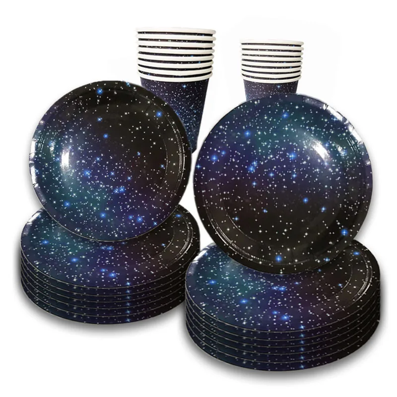 Set di stoviglie usa e getta per feste a tema Star Galaxy, piatti di carta, tazze, tovaglie, spazio esterno, decorazioni per feste di buon