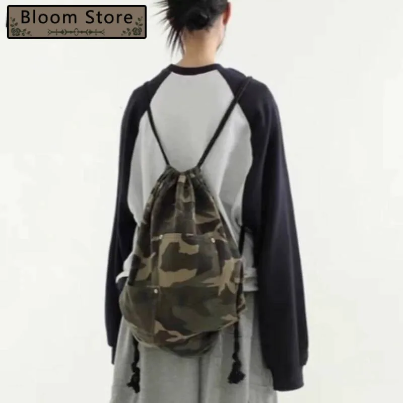 

Trendy Haruku Camouflage Backpacks Y2k Aesthetic Cool Drawstring Grunge Vintage Casual Schoolbags Women Students