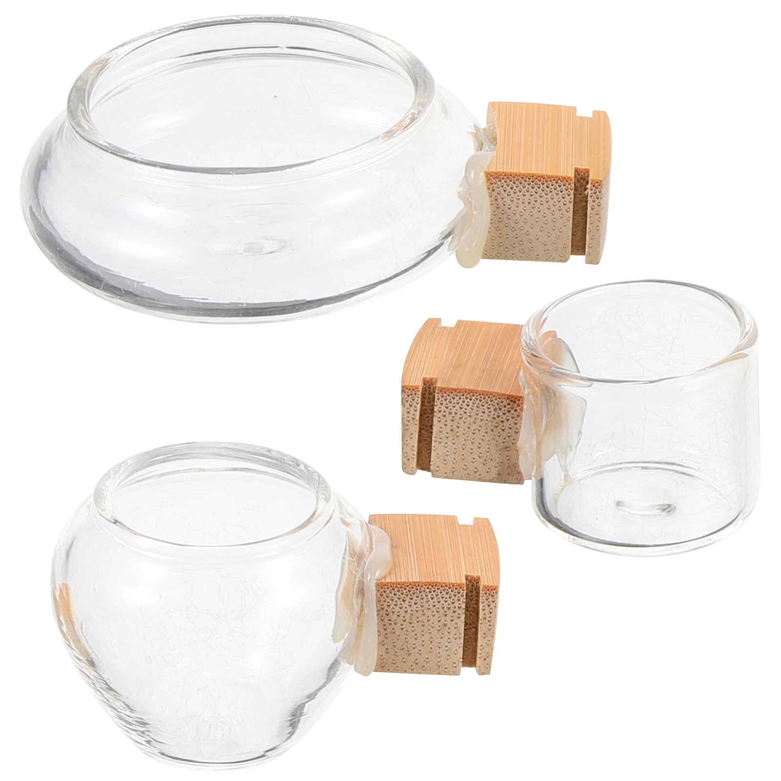 

3Pcs Glass Bird Feeding Bowl Set Bamboo Mount Splash Proof Pet Food Water Container for Parrot Cockatiel Parakeet Cage