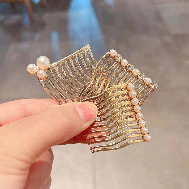 Hair Accessories with Imitation pearl and zircon for Girls Alloy hair comb Broken hair fixation