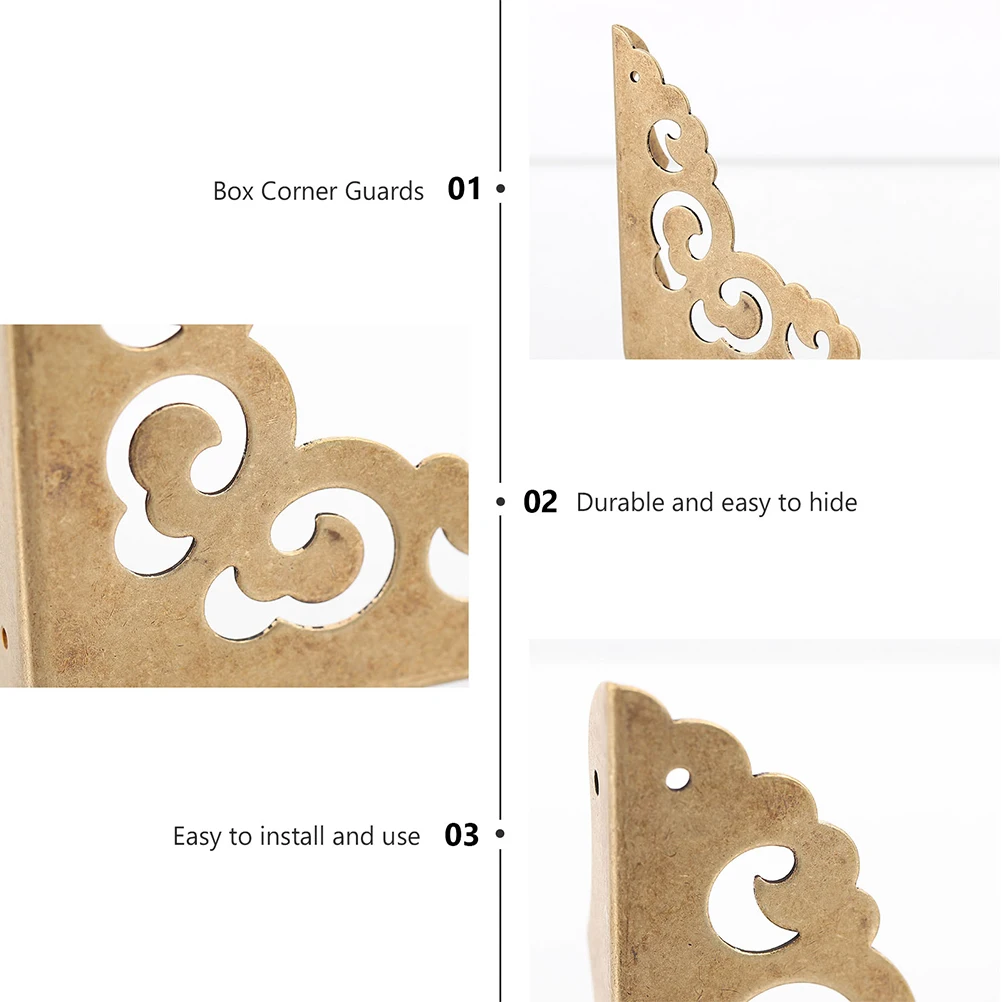 

4pcs Brass Corner Guards Retro Wooden Box Protective Guards Vintage Furniture Corner Protectors Decorative Box Bumpers Metal